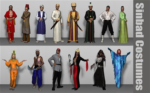 Example of costumes for each of the characters in 'Sinbad'